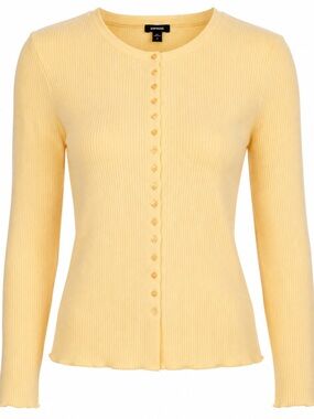 Express Women’s Ribbed Button Up Yellow Size M NWT Long Sleeve